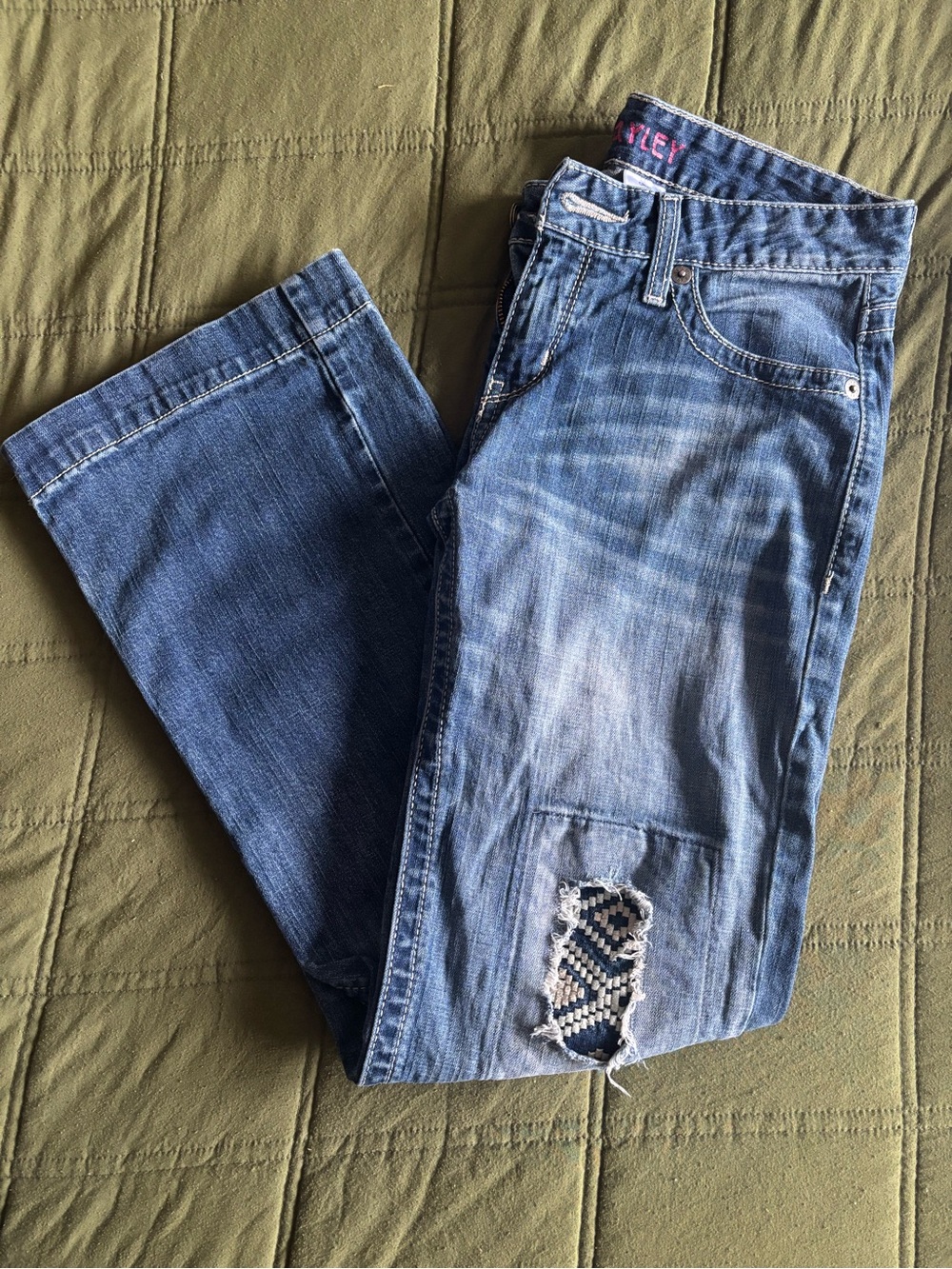 Blue Distressed Patch Jeans
